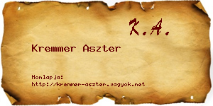 Kremmer Aszter névjegykártya